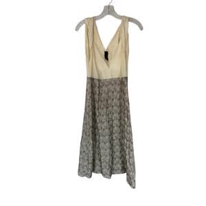 Zero + Maria Cornejo Cream Brown Coastal Natural Relaxed‎ Lagenlook Dress Size 8
